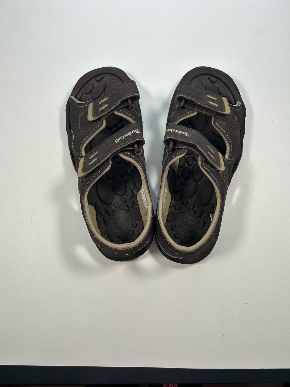 Timberland Kids Dark Brown and Tan Hook-and-Loop Outdoor Sandals